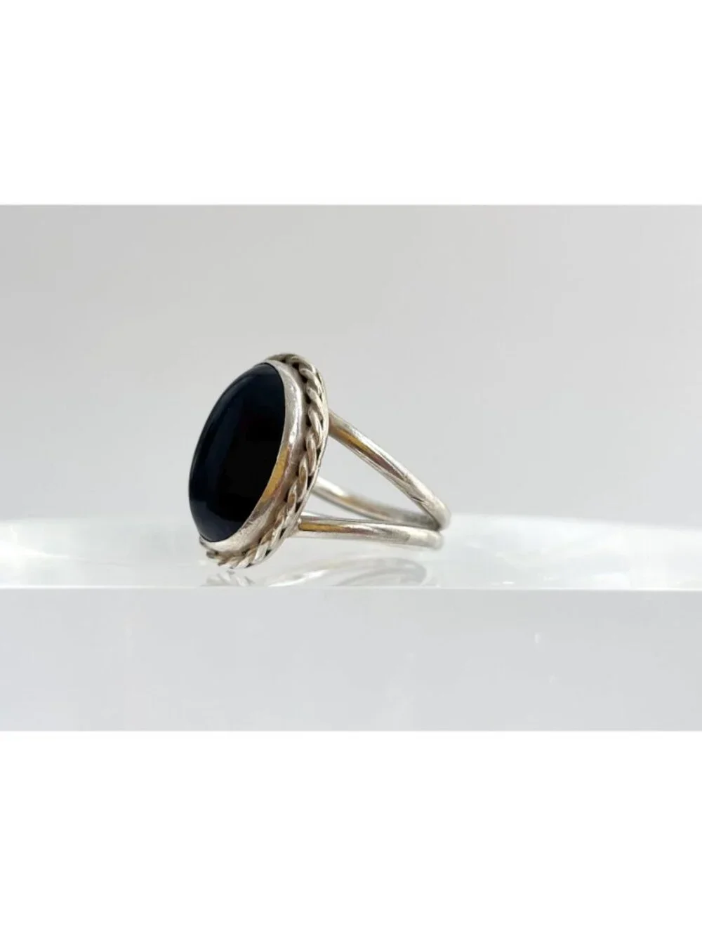 Black Onyx Southwest Style Sterling Silver 925 Vintage Ring - sz 7.5